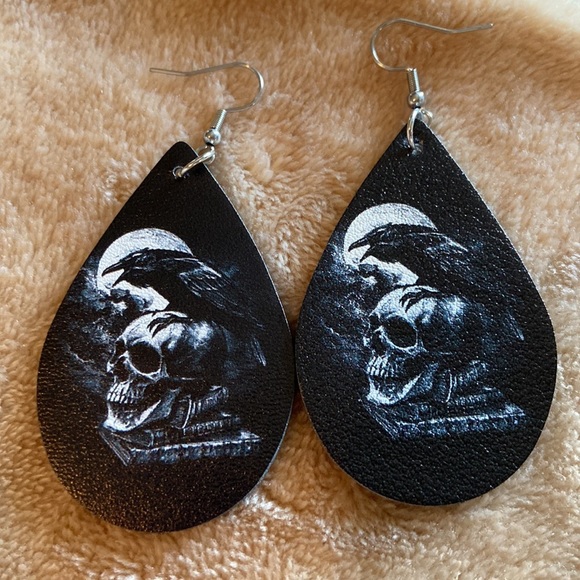 Evermore the raven skeleton crow poe book earrings - Picture 4 of 4